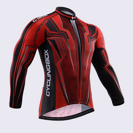 2015 Maillot CyclingBox Tirantes Mangas Largas Negro Y Rojo